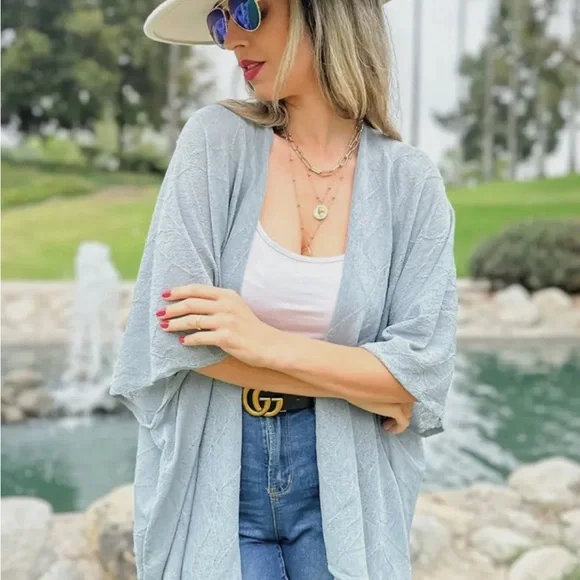 Gray kimono sheer textured loose-fit knit - Picture 4 of 6